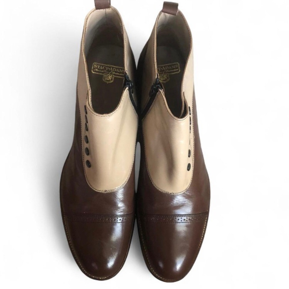 Stacy Adams Brown and Cream Leather Chelsea Boots - Picture 3 of 13